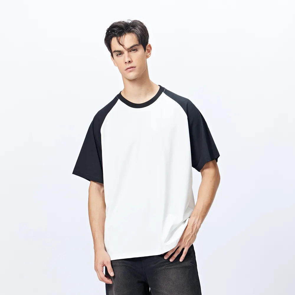 Camisetas masculinas em branco com mangas raglan, camisetas unissex personalizadas de grandes dimensões, camisetas de sua própria marca, atacado