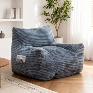 Fauteuil pouf surdimensionné de luxe moderne avec pieds en bois, tissu en velours côtelé écologique, confortable pour salon, chambre, appartement, hôtel - Product Image 2