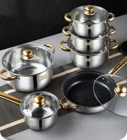 Ensemble de casseroles et poêles en acier inoxydable 12 pièces, compatible avec les plaques de cuisson à induction, électriques et à gaz, antiadhésif