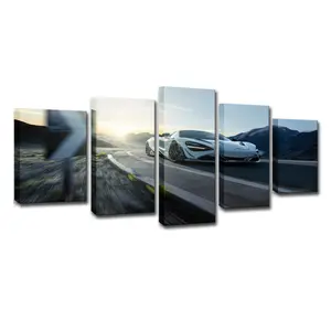 Hoge Resolutie Waterdicht 5 Panel Mclaren 720S Witte Super Raceauto Moderne Kunst Poster Print Schilderij Op Canvas