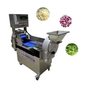 Cortadora de frutas con panel de control automático completo comercial de doble cabezal, cortadora de verduras de hoja de raíz, Máquina trituradora