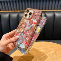Coque de téléphone antichoc en TPU souple pour filles, design fleur diamant scintillant électroplaqué pour 17/16 Pro Max/15 Plus/11-14