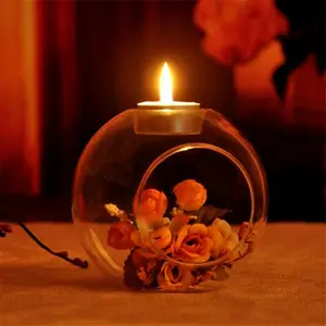 Wholesale Diameter 10cm Round Hanging Round Shape Glass Tealight Candle Holder