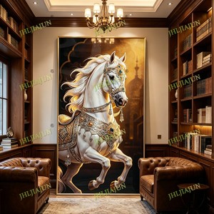 Wholesale Acrylic Wall Art With Backlight Gold Frame White Horse Home Decoration Traditional LED <b>crystal</b> porcelain painting - Product Image 4