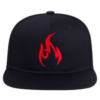 Casquette de baseball hip-hop à 6 panneaux, style nouveau, brodée flamme, à visière plate, transfrontalière ; Polyester/Coton, broderie machine réglable