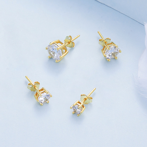 925 Sterling Silver Shiny Zircon Stud Earrings Six Prongs Design Small <strong>Rose</strong> <strong>Gold</strong> <strong>Hoop</strong> for Women Wedding Fine Jewelry Gift BSE615 - Product Image 4