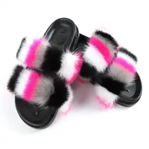 Perfect Comfortabele Vrouwen Zomer Bont Slides Dames Slippers Echt Vossenbont Slippers