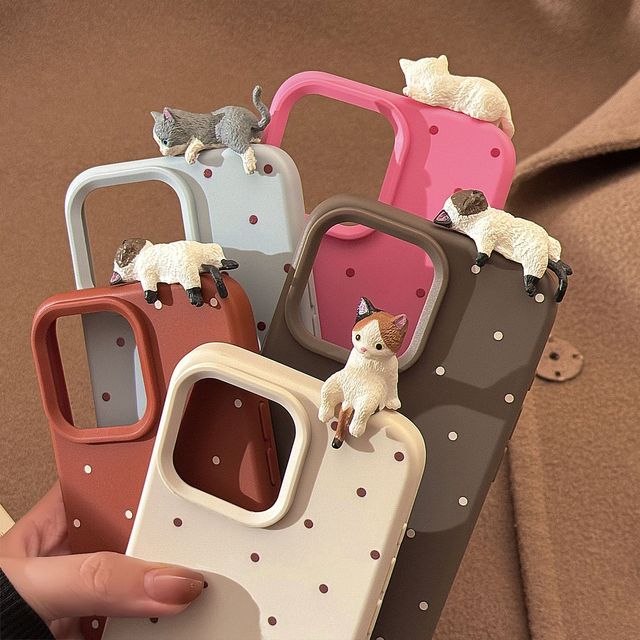 Simple Polka Dot Cute 3D Cat Phone case Silicone Phone Case for IPhone 11 12 13Pro Max 14 15 16Plus Cell Cover