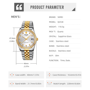 Skmei Q2538/Q2539 Argent Couple Montre À Quartz Bracelet En Acier Inoxydable Style Quotidien Pointeur 3ATM Étanche En Gros Montres-Bracelets - Product Image 5