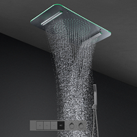 Ensemble de douche mural moderne en acier inoxydable pour salle de bain, avec fonction pluie et cascade, thermostatique, et douchette à main