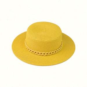 Sombrero de Paja para Exteriores con Cadena Colorida, Ala Ancha, Estilo Casual, Unisex - Product Image 1