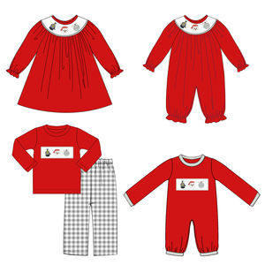 Conjuntos de Ropa de Bebé Navideña Personalizada 2022, Conjuntos de Ropa para Niños Bordados en Algodón, Ropa para Niños con Bordado Smocked, Venta al por Mayor - Product Image 1