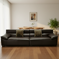 Canapé droit en cuir véritable de style nordique, tons neutres, rembourrage en éponge, design polyvalent pour petit appartement ou salon