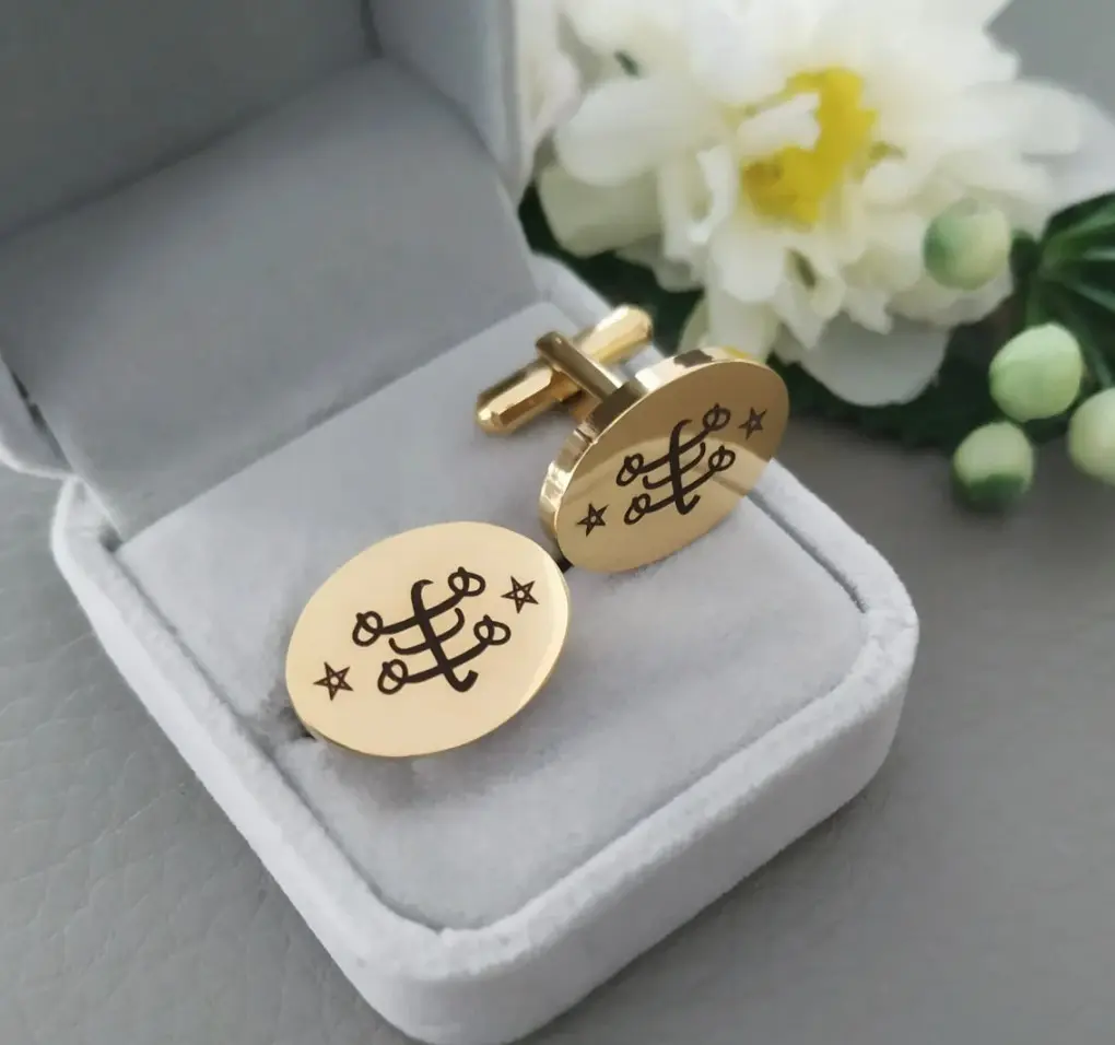 לעורר נירוסטה תכשיטים אישית טבעת אבן סמל חפתים בהאים מתנות לגברים 18k זהב ציפוי תכשיטים סיטונאי
