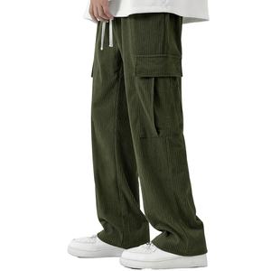 Pantalon en velours côtelé pour homme, automne 2025, coupe ample, jambe droite, jambe large, couleur unie, multi-poches, pantalon décontracté pour homme - Product Image 1