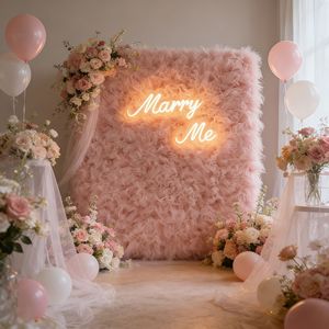 LANJO Custom Pink 3D Mesh Tulle Ruffle <b>Curtain</b> Backdrop <b>Panels</b> Wall Roll up Fabric Tulle Backdrop Wall - Product Image 1