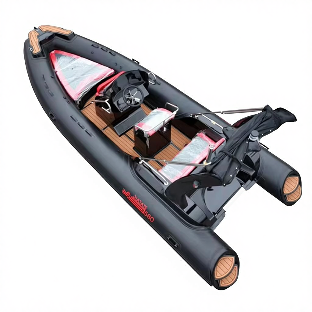 10.8ft Inflatable Fishing Boat With Aluminum Floor & Transom - 4 Person Capacity, 3-Layer PVC, For Saltwater & Freshwater