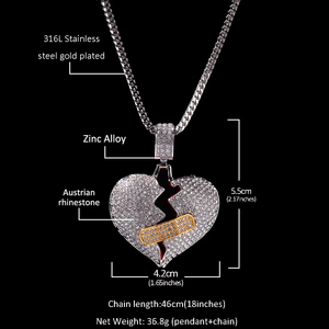 Collier Cœur Brisé Hip Hop Personnalisé Polyvalent avec Pendentif Cœur Brisé Accessoires d'Amour OK Band - Product Image 2