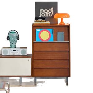 Cómoda retro de madera maciza con cinco cajones, estilo simple, para almacenamiento en el hogar, dormitorio o sala de estar. - Product Image 3