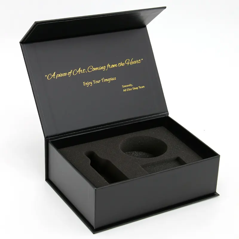 Aangepaste Luxe Boekvormige Stijve Zwarte Kartonnen Doos Verpakking Met Magnetische Sluiting Deksel Magnetische Geschenkdozen Met Eva Foam Insert