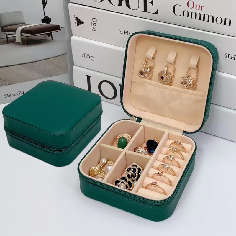 Pu zipper model-dark green-10105 jewelry box