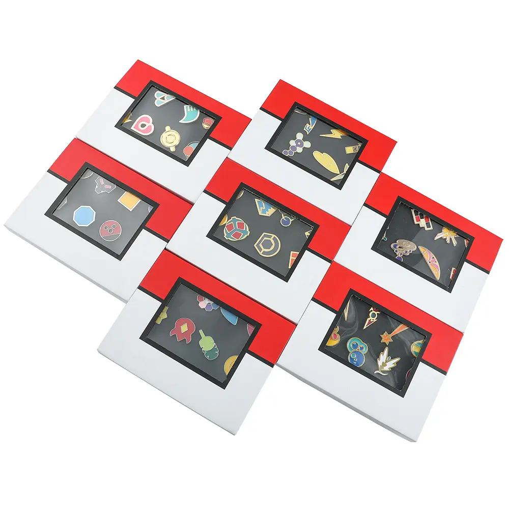 Venta al por mayor diferentes alfileres de solapa de diseño de anime Paquete de caja personalizada de níquel negro alfileres de esmalte duro suave
