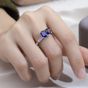 Messi Jewelry MSR-1805 <b>925</b> <b>Silver</b> Emreald Pear Cut May Birshstone Blue Sapphire Fashion <b>Ring</b> Claw Setting Two Stone <b>Ring</b> - Product Image 5