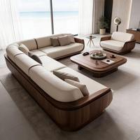 Ensemble de canapé d'angle en velours de luxe moderne avec structure en bois massif pour salon