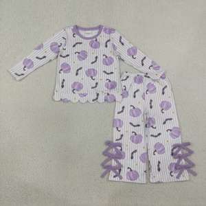 Toddler Girls Fall Pumpkin Outfit <b>Cow</b> Bow Print Long Sleeve Top with <b>Bell</b> Bottom Pants Pajama Set Casual Stretchy Soft Home Wear - Product Image 5