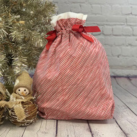 Sac à cordon personnalisé avec logo rayé pour Noël, sac cadeau réutilisable en tissu, sac de rangement pour les fêtes de Noël, décoration de fête
