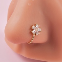 Anneaux de nez à charnière en or pour femmes en gros fleur lézard Zircon Faux faux Piercing bijoux manchettes de nez en laiton Clip pour les mariages