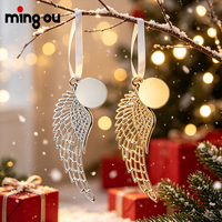 Ornement de Noël commémoratif en acier inoxydable de haute qualité fait à la main, ailes d'ange gravées au laser, décoration suspendue écologique