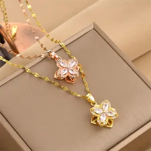 Custom Design 18k Gold Plated Non Tarnish Necklace Stainless Steel Zircon Cross Heart Butterfly Letter Pendant Necklace Women