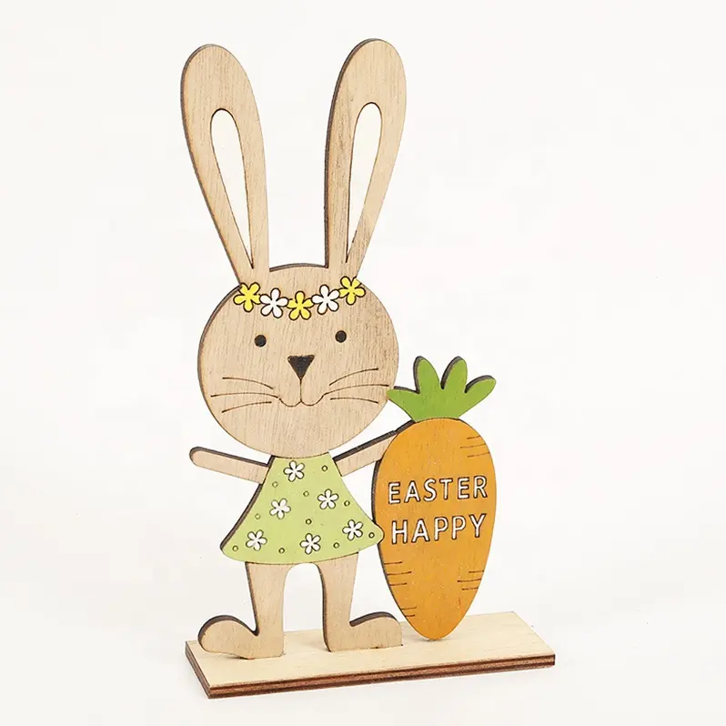 Diseños de conejo de Pascua para el hogar, decoración de mesa de madera para manualidades, venta al por mayor