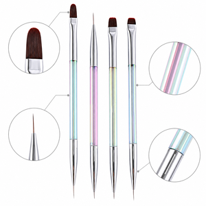 Lot de 4 pinceaux double embout pour nail art, manche transparent Aurora, poils en nylon, pour gel et peinture, outil de manucure - Product Image 5