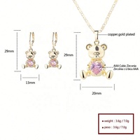 Parure de bijoux de mariage en forme d'ours mignon, plaqué or 18 carats, avec pendentif en zircon cubique rose et boucles d'oreilles pendantes, pour filles et femmes