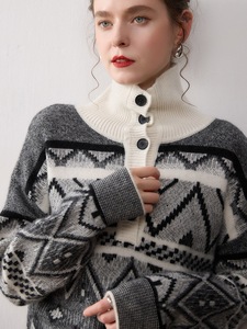 Suéter de Cachemira de Cuello Alto para Mujer, Tejido Jacquard Fair Isle, Grueso, de Lana de Cachemira, para Invierno - Product Image 3