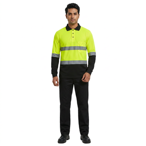 Chemises polo de sécurité réfléchissantes d'été, vêtements de travail de nuit, travaux routiers, chemises polo de sécurité haute visibilité noires - Product Image 1