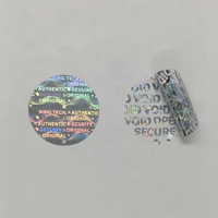 Étiquettes de sécurité holographiques argentées en vinyle, garanties anti-effraction, autocollants transparents avec numéro de série, logo personnalisé au laser