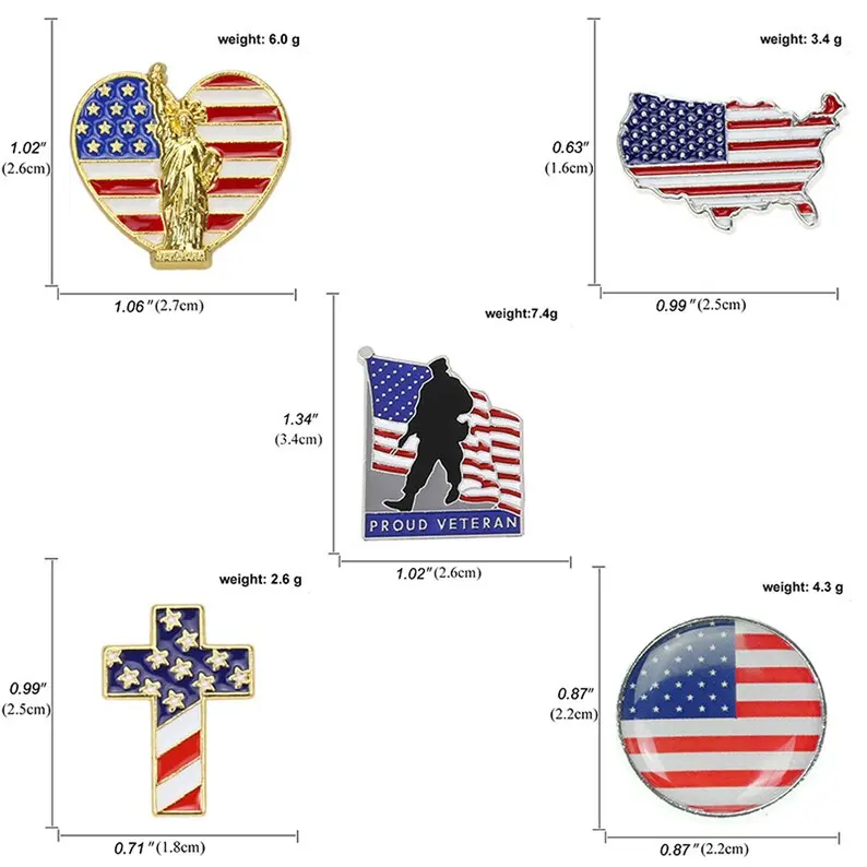 Desain kustom bendera Amerika Serikat suvenir lencana Hari Nasional bendera Amerika kerah keras lembut pin Enamel