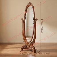 Flip Full Length Mirror Carved Floral 74" Tall Oval Solid Wood Freestanding Traditional Full Length Mirror for Bedroom Closet
