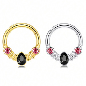 Anneau de nez en acier inoxydable 316L plaqué or avec zircon, anneau segmenté à charnière, clickers unisexes, bijoux de <span class=keywords><strong>piercing</strong></span> corporel pour mariage - Product Image 1