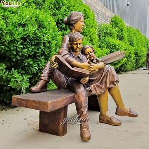 Mẹ và trẻ em trên bức tượng băng ghế dự bị công viên hoặc đài tưởng niệm bằng đồng - Product Image 6