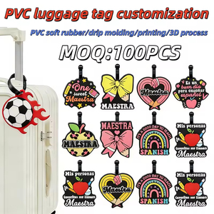 Custom Design 3D Raised Embossed Logo Travel <b>Suitcase</b> Hanger Soft PVC Rubber Blank Luggage Tag with <b>Strap</b> - Product Image 1