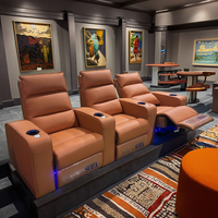 Sofá reclinable eléctrico de 3 asientos de cuero genuino para cine en casa, silla de cine con luz LED, sillones reclinables eléctricos para cine