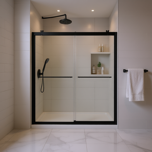 Bypass Sliding Shower Door 1/4 Inch Tempered Glass Matted <b>Black</b> <b>Frame</b> Minimalist Design - Product Image 2