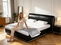 Cadre de lit king size moderne en bois massif, cadre de lit simple, lits rembourrés en cuir véritable, lits souples en métal