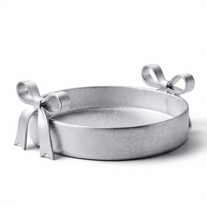 Plateau rond décoratif en aluminium argenté avec nœud, idéal pour les fêtes de Noël et la vaisselle de table – Vente en gros fabricant - Product Image 1