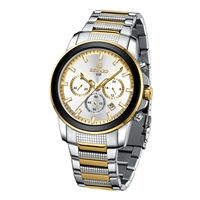 Montre chronographe à quartz pour homme, trois sous-cadrans, fenêtre de date, cadran noir, index en or rose, bracelet en acier