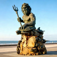 Fontaine en bronze patiné antique de taille personnalisable, fontaine d'eau pour villa et place publique, statue du roi Neptune avec base en marbre